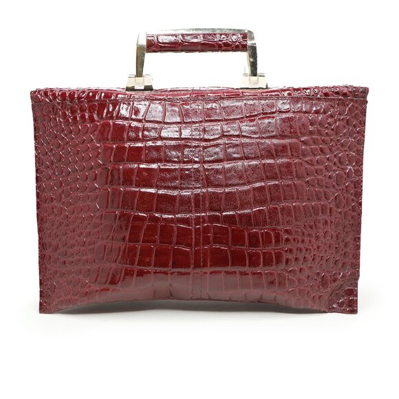 Vintage Croco Grain Leather Briefcase Bag Top-Handle Locking Front Oxblood - Picture 4 of 11